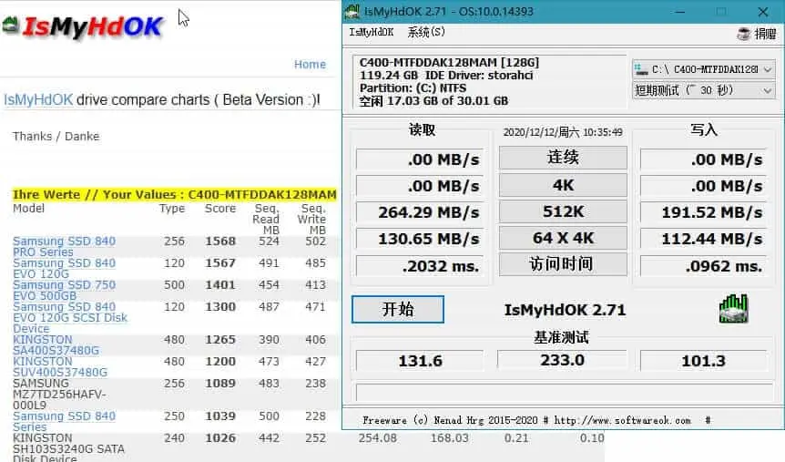 IsMyHdOK v3.93.0 硬盘测试软件，硬盘基准测试工具，中文汉化版