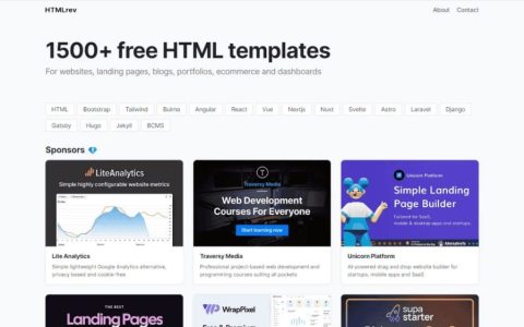 HTMLrev：超过 1500 个HTML 模板免费下载