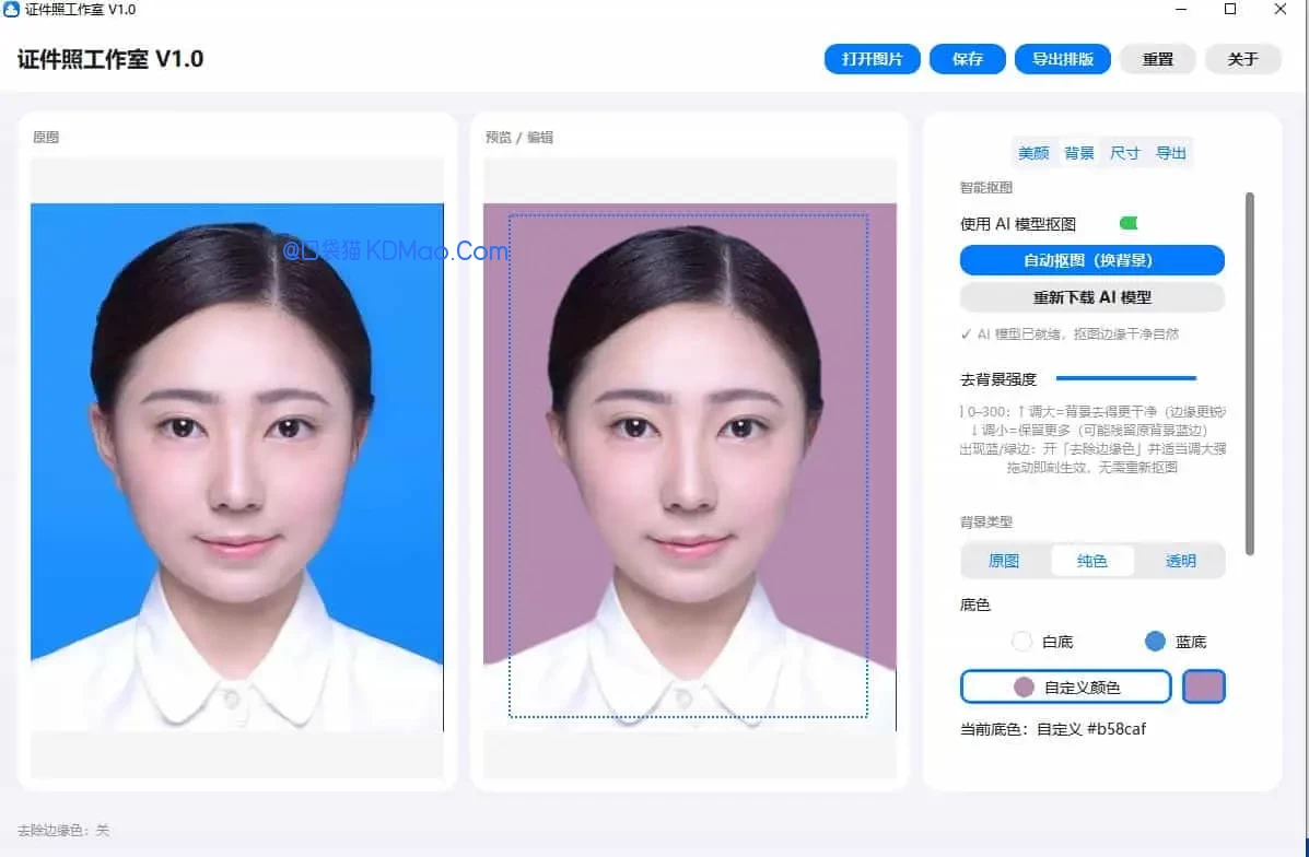 证件照工作室 v1.0 证件照处理,美颜、抠图、换底、相纸排版